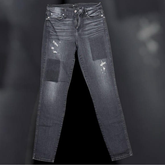 7 For All Mankind Denim - 7 for All Mankind Jeans Women's 27 Black Stonewash Distressed Mid Rise Stretch